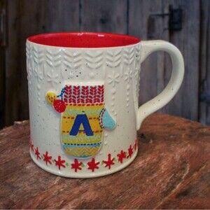 New Anthropologie Bundled Up Monogram Holiday Christmas Mug Letter A